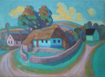 Moderní krajina České chaloupky-stav po retuši a zafixování povrchu malby - Atelier dell' Arte 