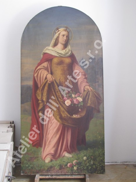 Sv.Alžběta z kostela Sv Leopolda a Václava v Kladrubech nad Labem stav před restaurováním