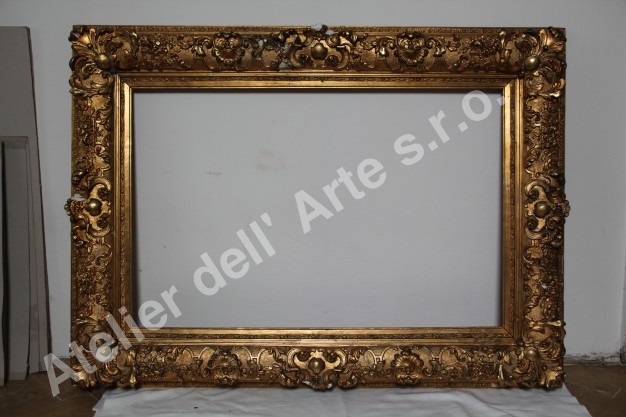 Zlacený rám - stav po snímání nečistot a druhotných bronzových nátěrů - Atelier dell' Arte s.r.